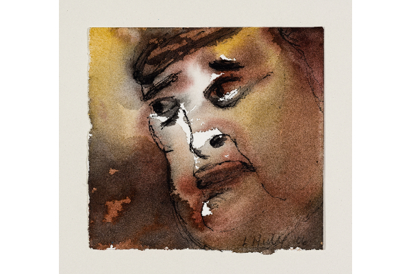 Portrait of my Mother, encre et aquarelle sur papier Arches, 6x6p.